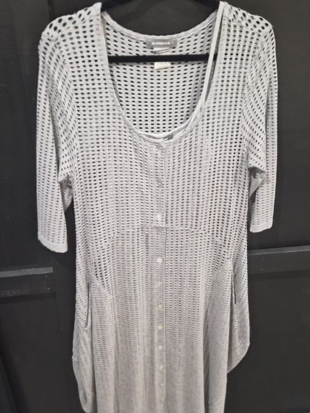 Alembika | Light Gray Mesh Button Front Tunic Dress | Size 12-14 - Picture 5 of 9